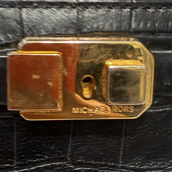 Michael Kors Collection Black Crocodile-Embossed Satchel - Picture 10 of 12